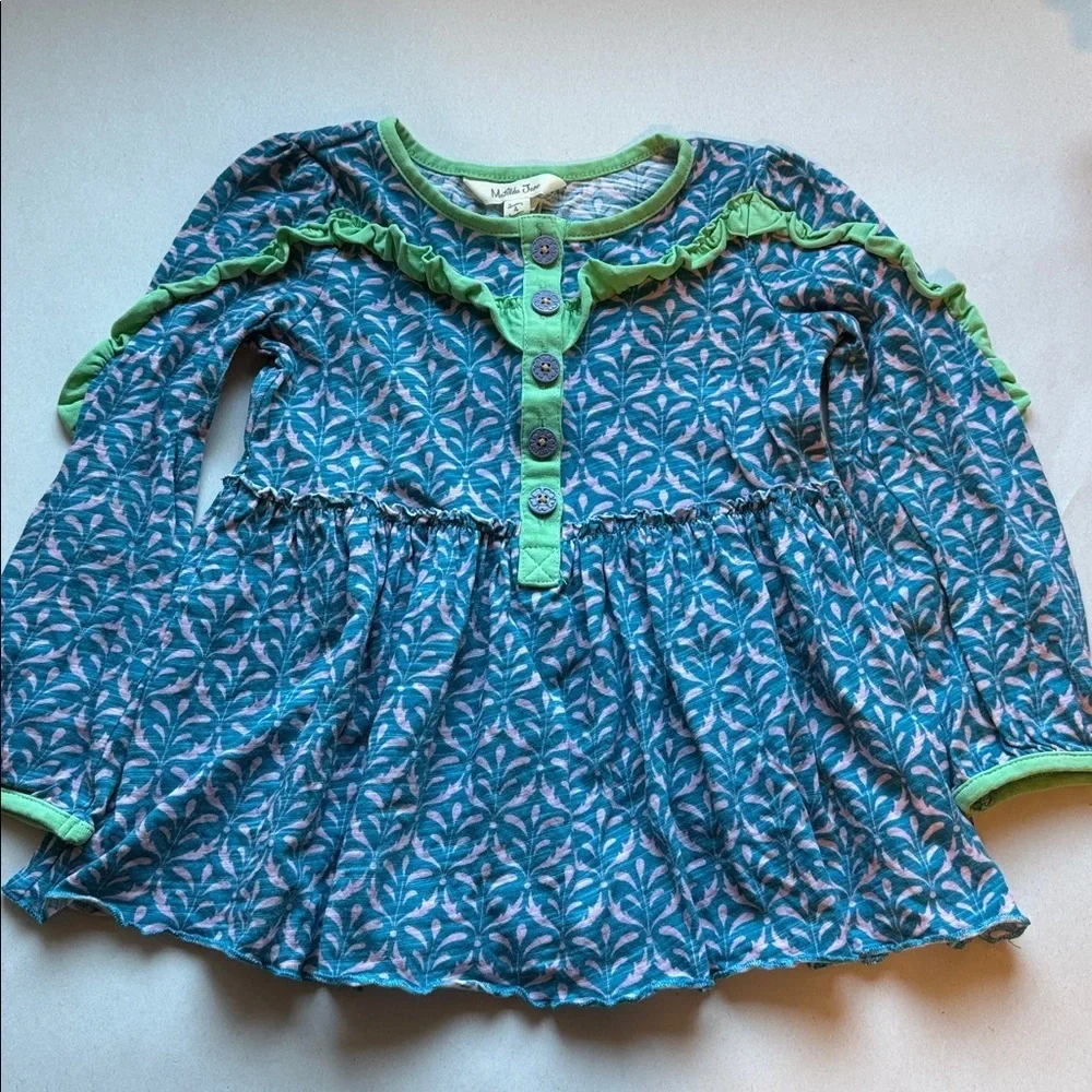 Matilda Jane soft cotton dress girls 4 green ruffles Pink leaf design play dress